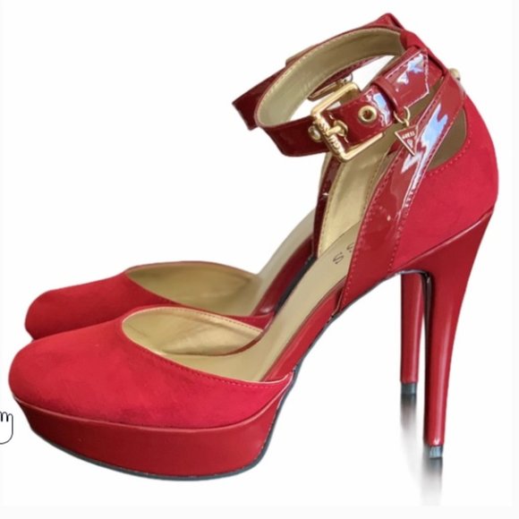 Guess Vibrant Red Suede Platforms Size 7M - Picture 1 of 12